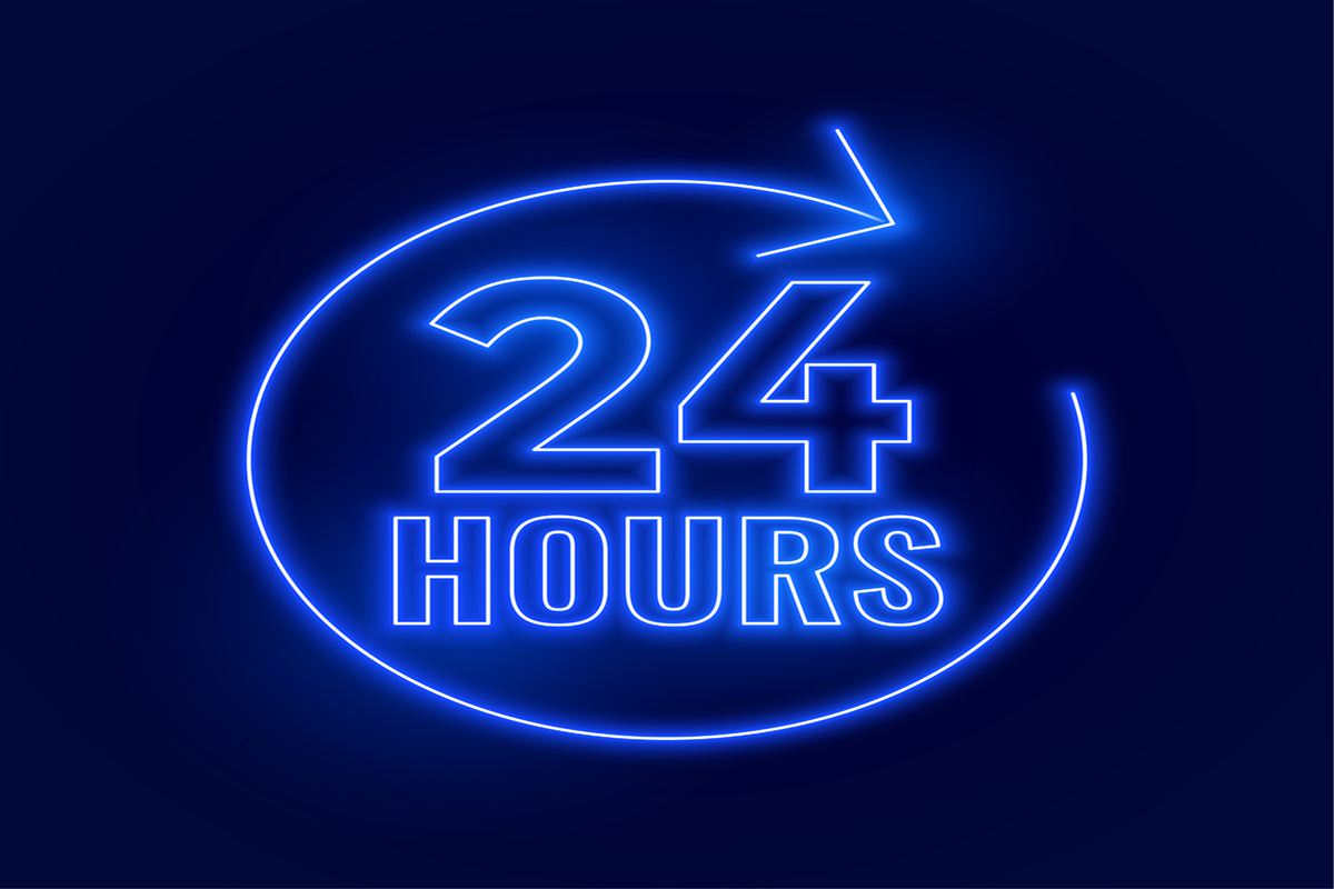 Neon 24 Hours Open Signboard Design