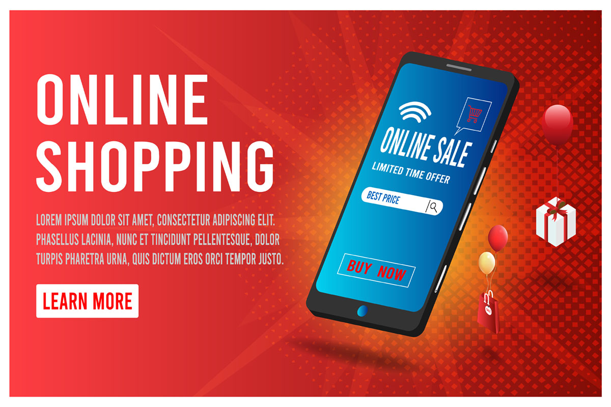 Shopping Online Process On Smartphone.