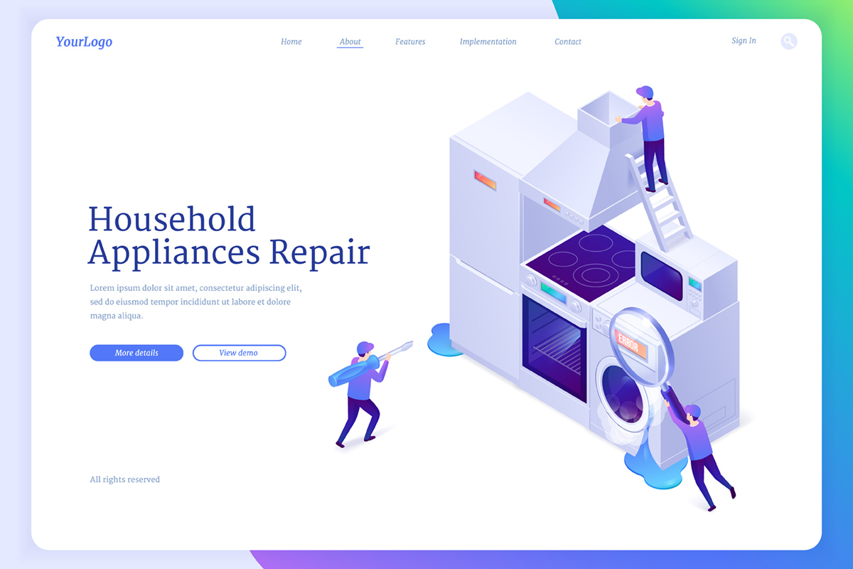 Household Appliances Repair Isometric Landing Page
