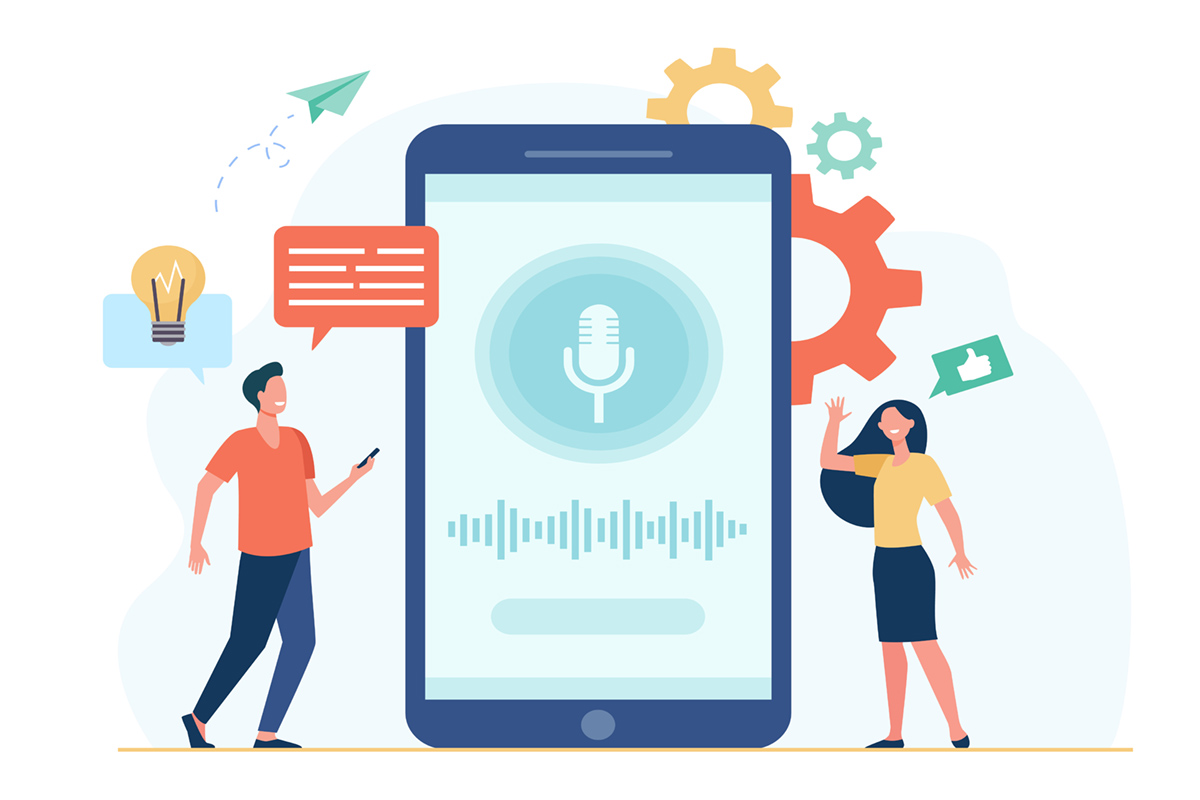 People With Mobile Phones Using Smart Voice Assistant